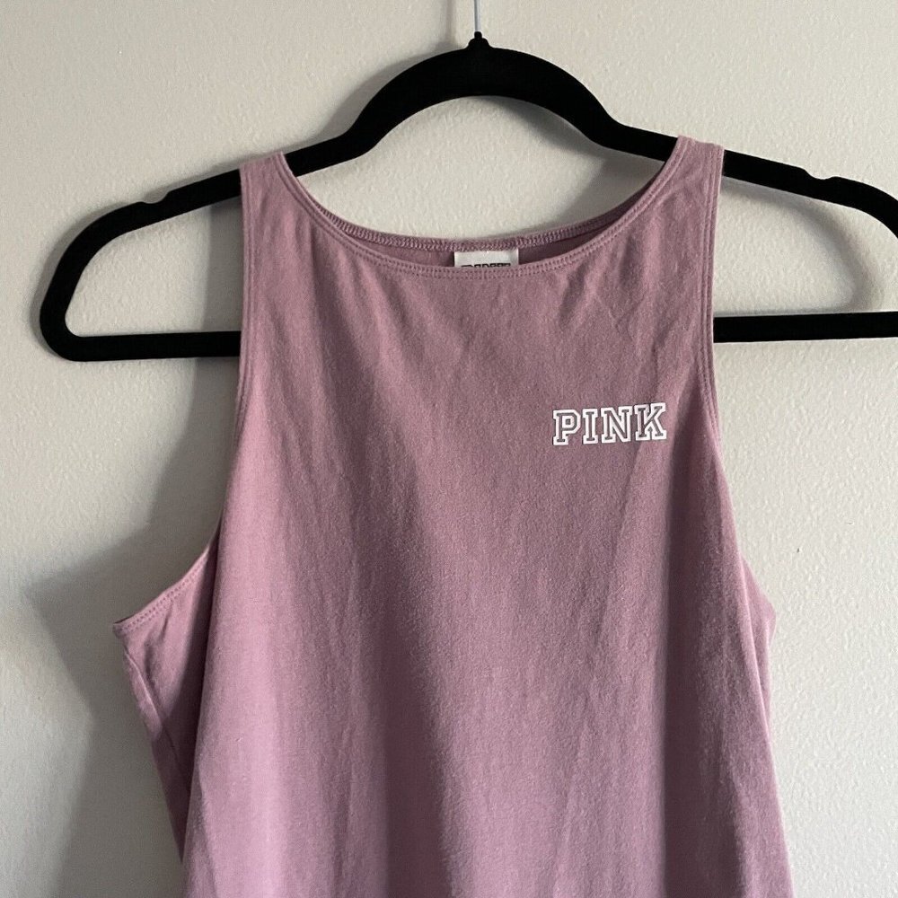 PINK Victorias Secret Women M Mauve Logo High Neck Sleeveless Tank Bodysuit - Picture 4 of 8